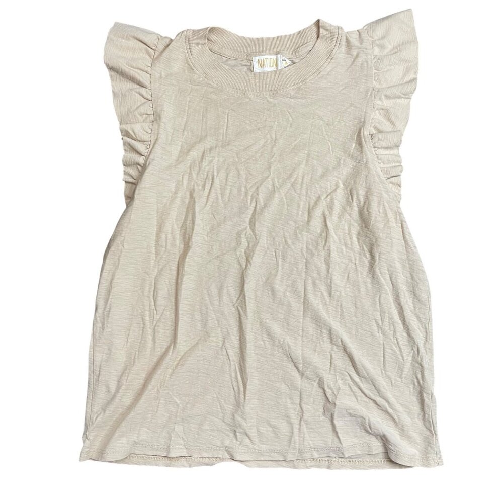 Nation LTD Paulette Tank Women's Size Medium Pima‎ Cotton Tan Crew Neck Ruffle